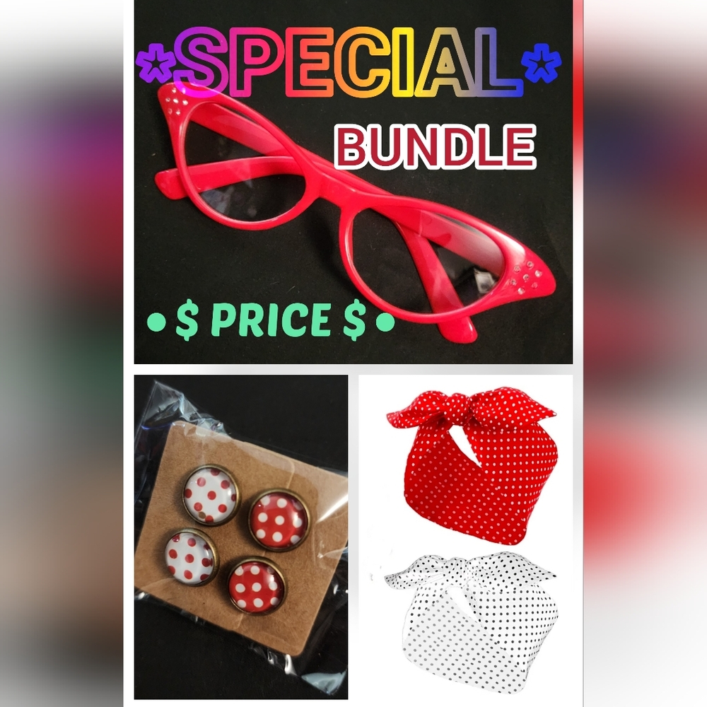 Red Cat Eye Sunglasses with Polka Dot Accessories